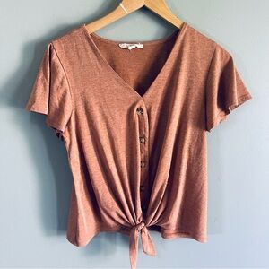 Rust Button-Down Tie-Front Blouse